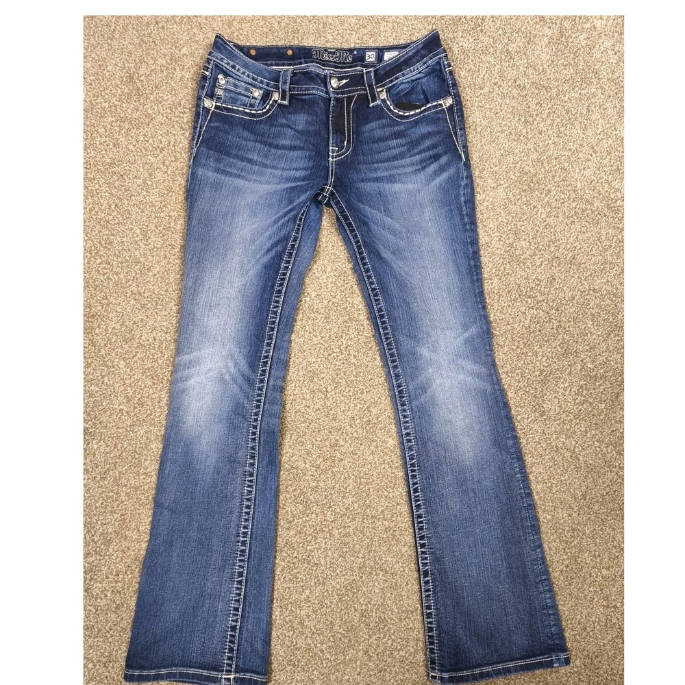 Miss Me Jeans Womens 30x34 Bootcut Blue Bling Flap Pocket Y2K